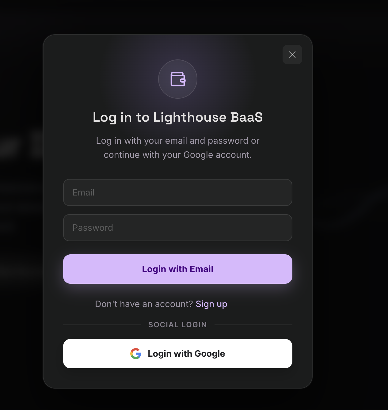 Lighthouse BaaS login modal